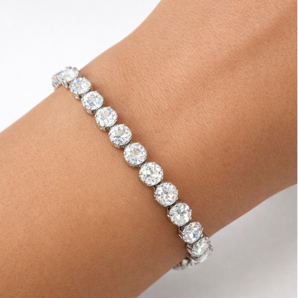Weiss Tennis Bracelet Womens 7in Silver Tone Excellent Vintage‎ Clear Rhinestone